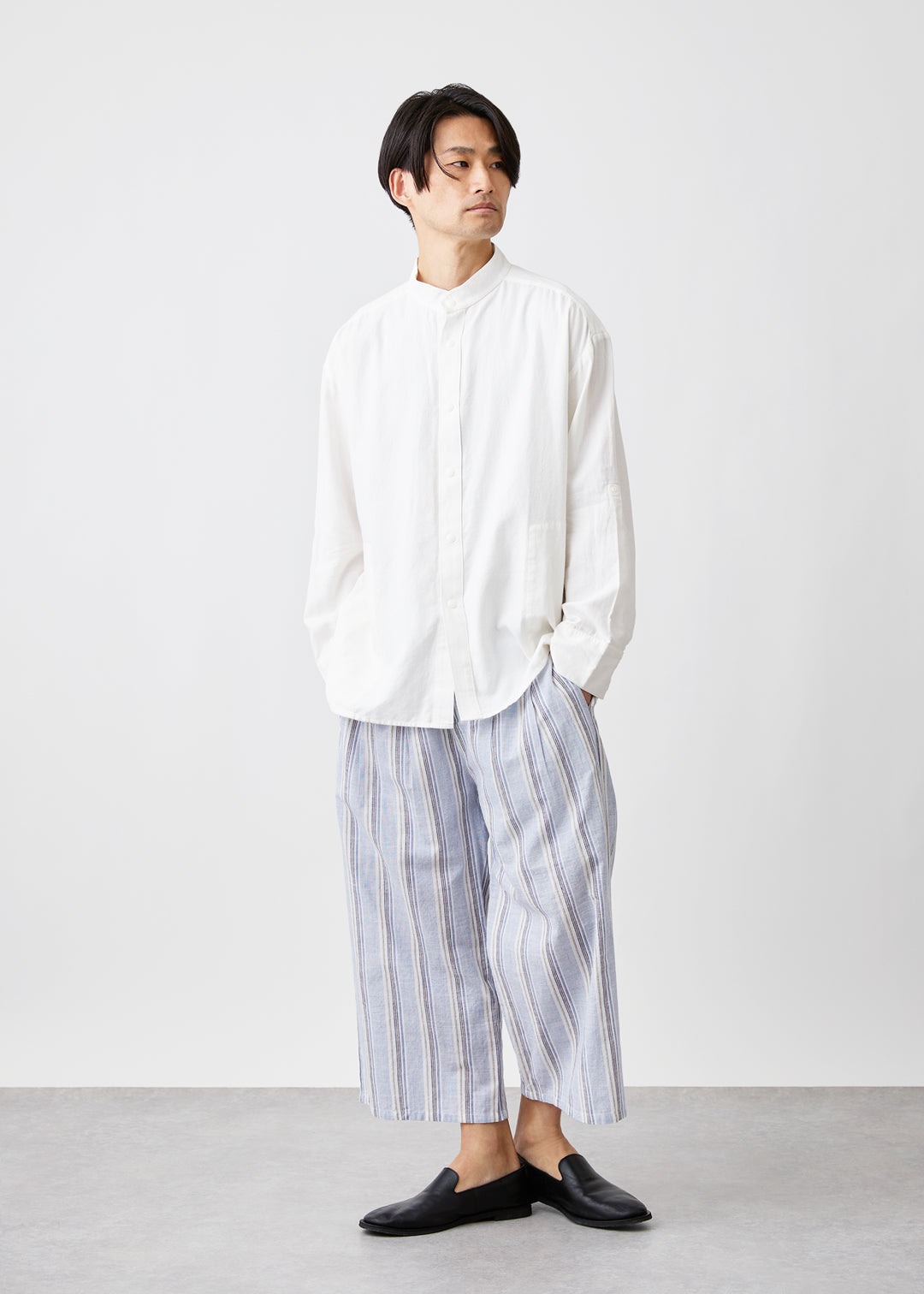 Kaname Wide Pants 56s stripe Khadi