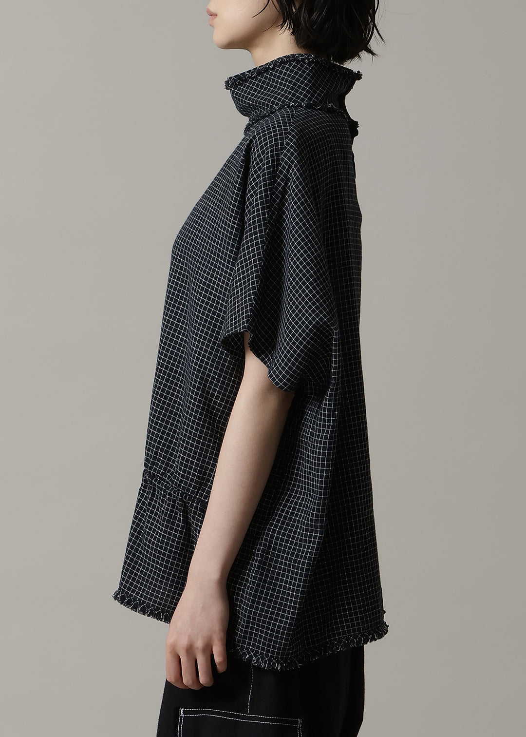 Yui High Neck Tops 56s check Khadi