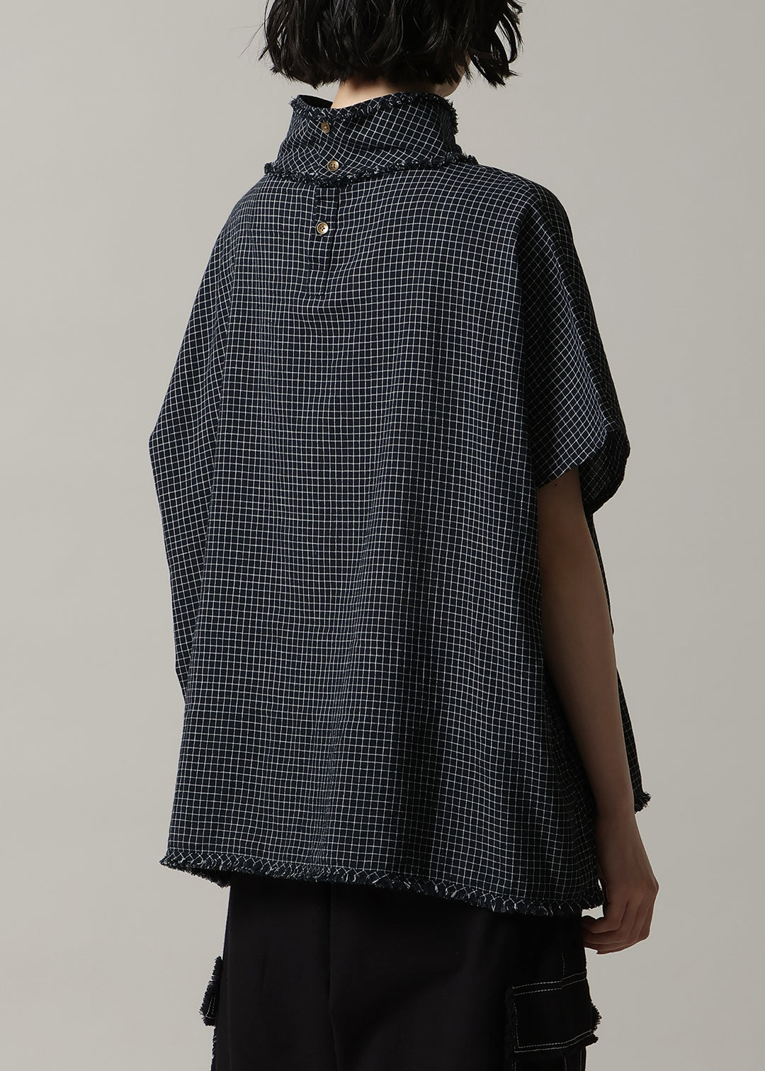 Yui High Neck Tops 56s check Khadi