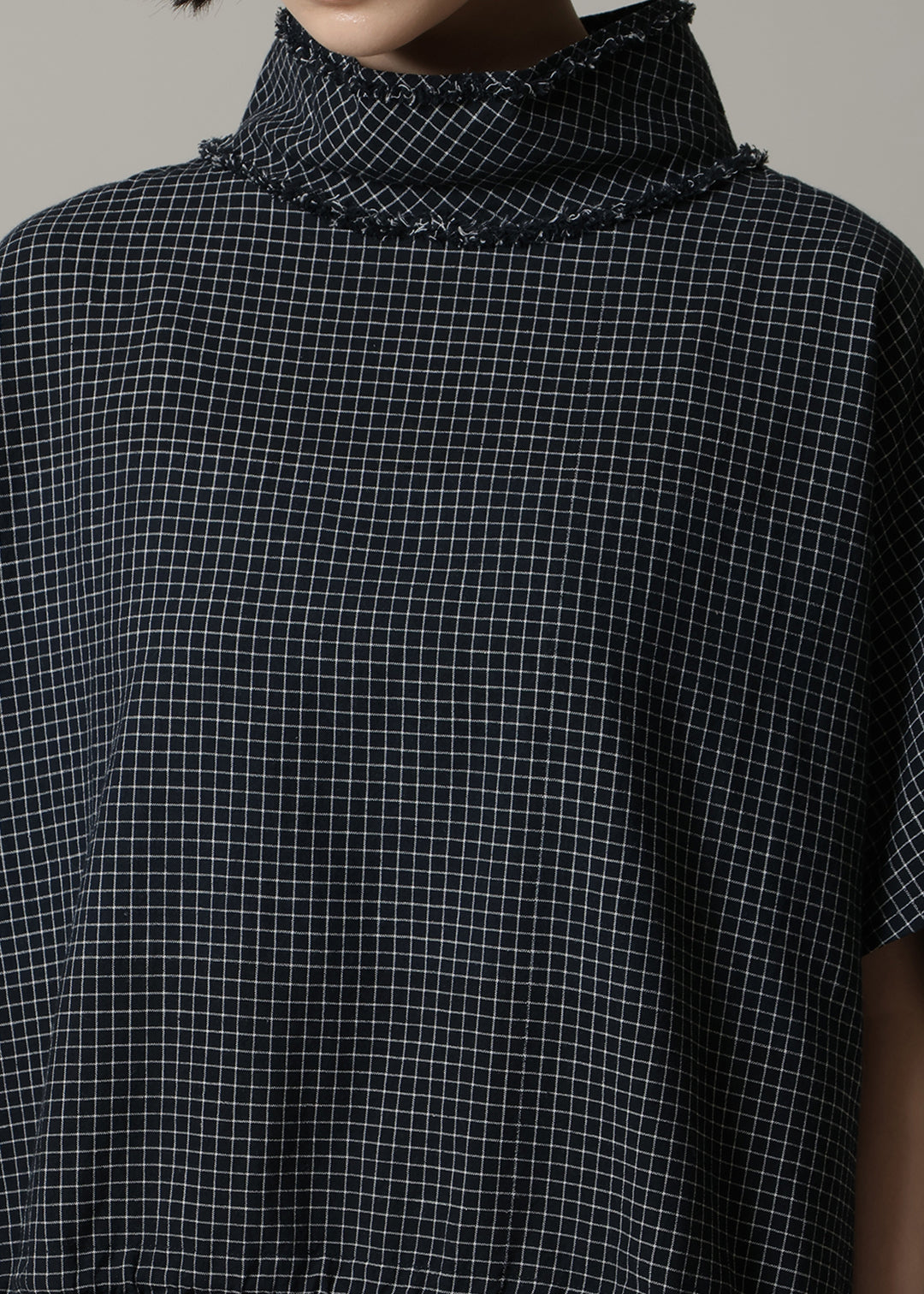Yui High Neck Tops 56s check Khadi