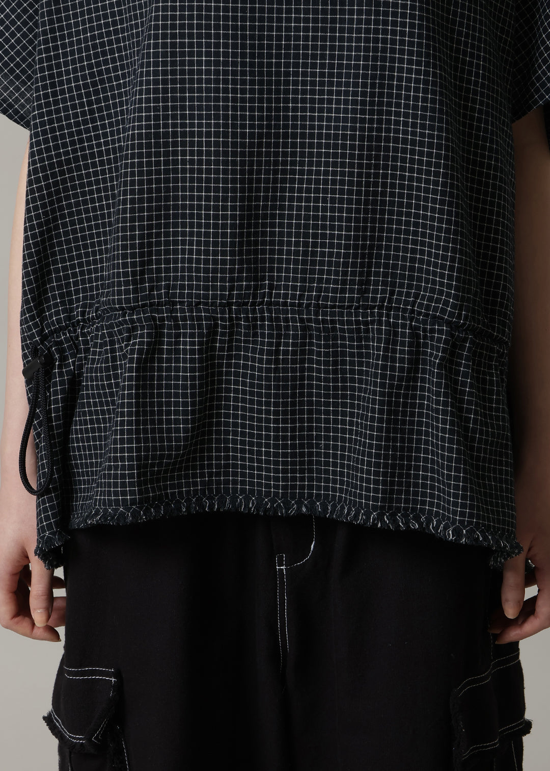 Yui High Neck Tops 56s check Khadi