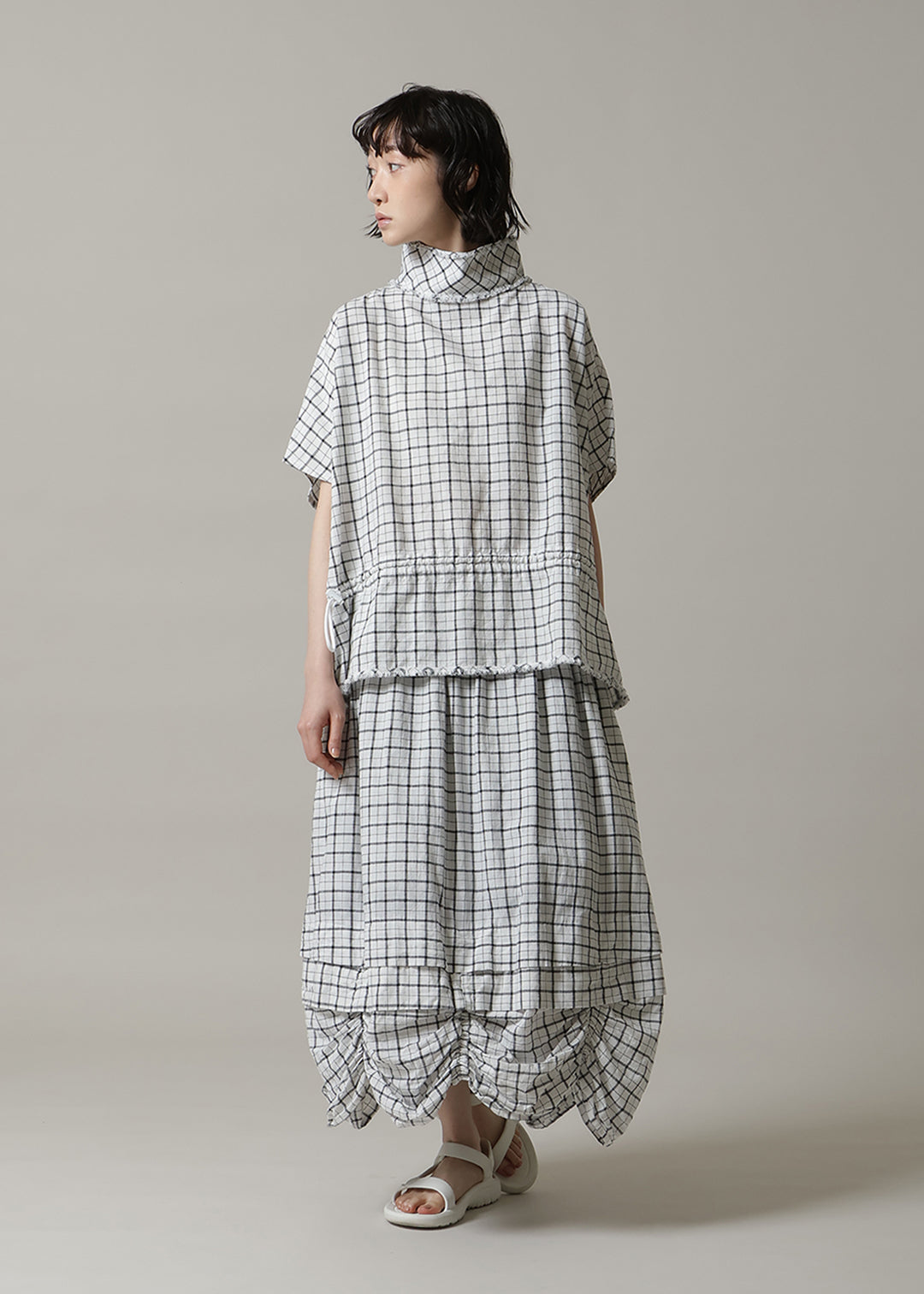 Rhythm Skirt 56s check Khadi