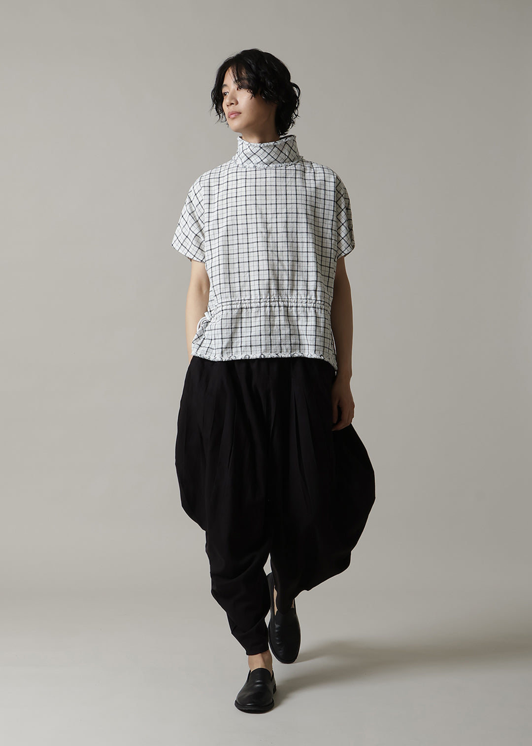 Yui High Neck Tops 56s check Khadi