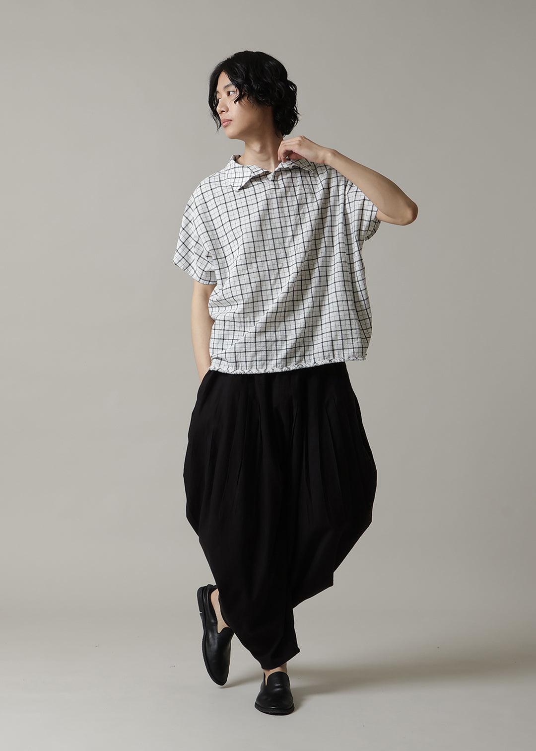 Yui High Neck Tops 56s check Khadi