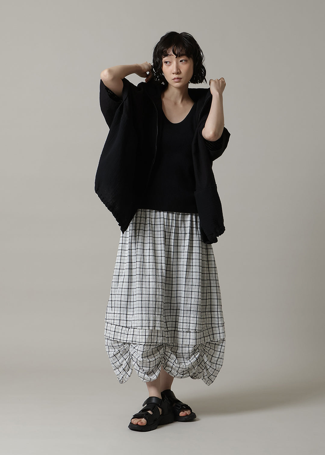 Rhythm Skirt 56s check Khadi