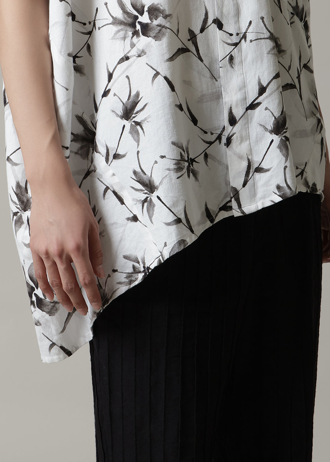 Asymme Side Long SH Printed Khadi