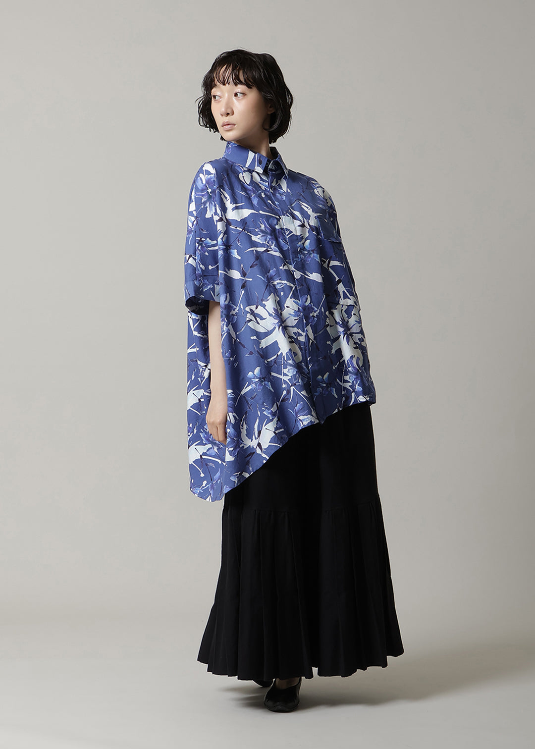 Asymme Side Long SH Printed Khadi