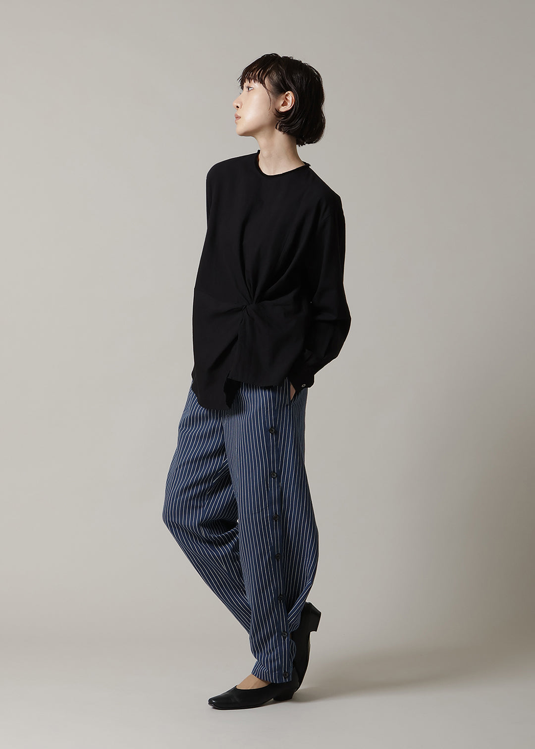 Xing Side Button Pants L/C stripe