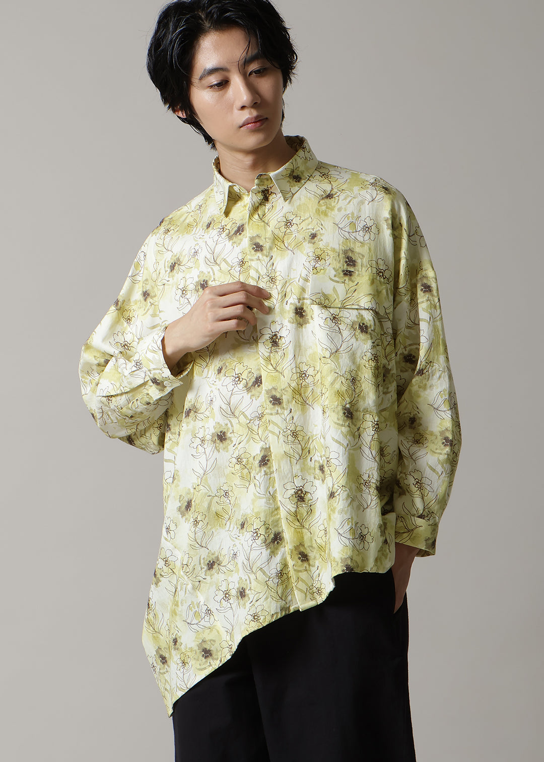 Asymme Side Long SH F/S Print Khadi