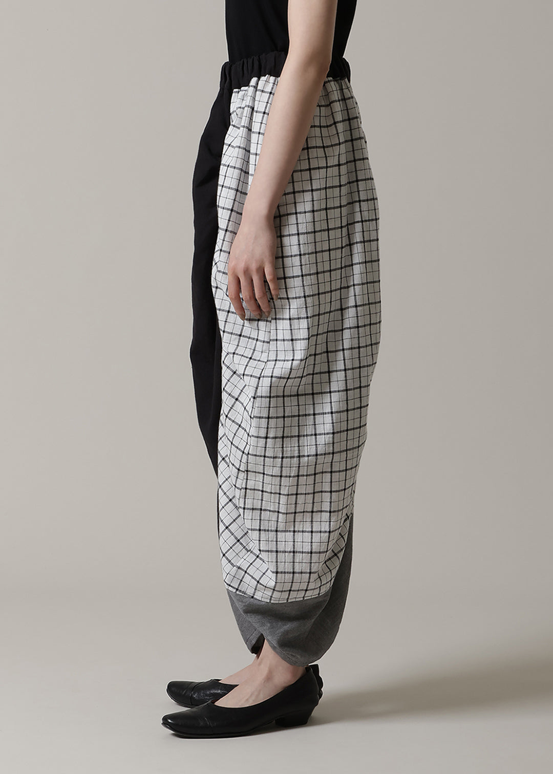 Blocking Shirring Skirt Cotton