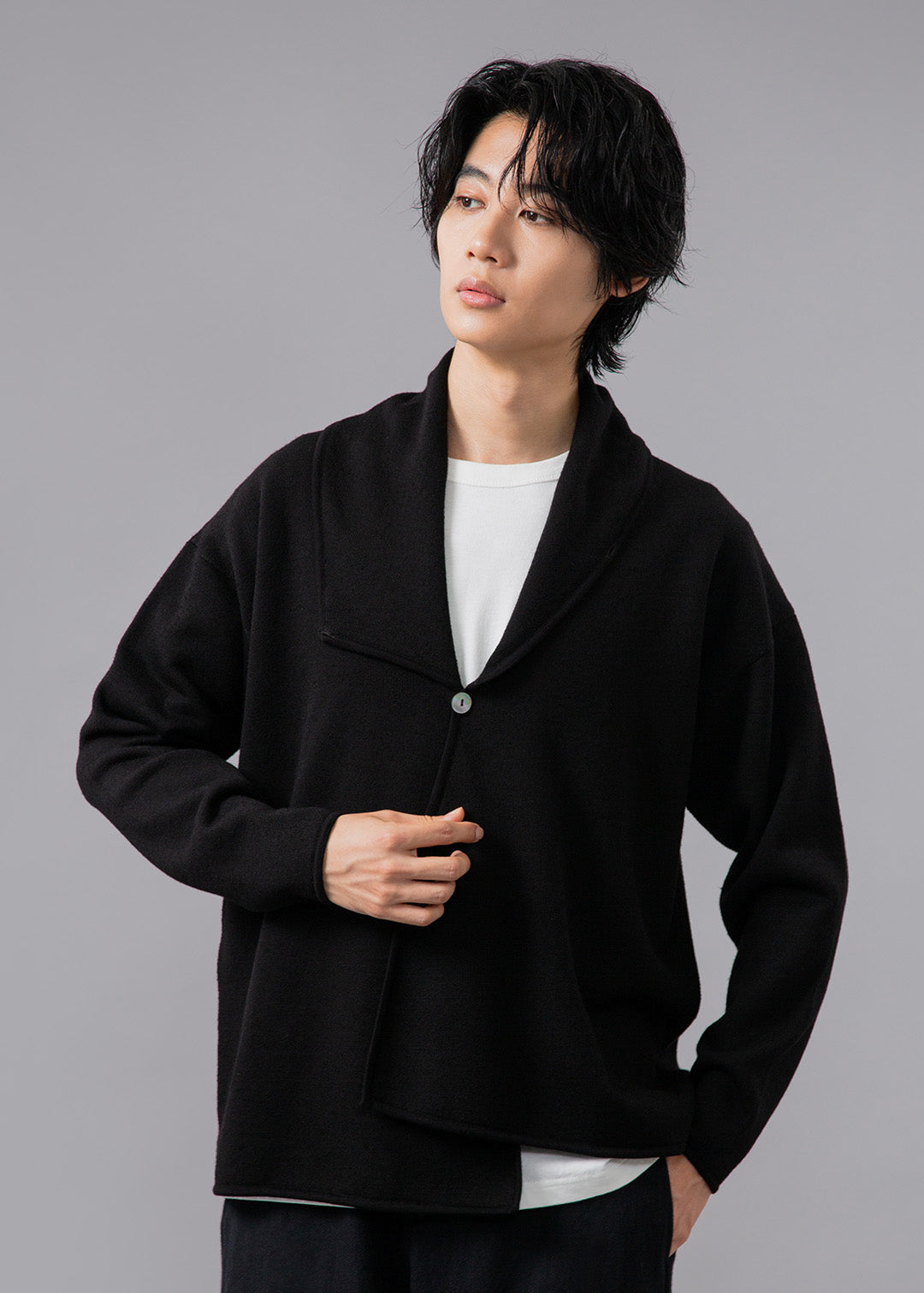 Asymme Big Collar Cardigan Wool