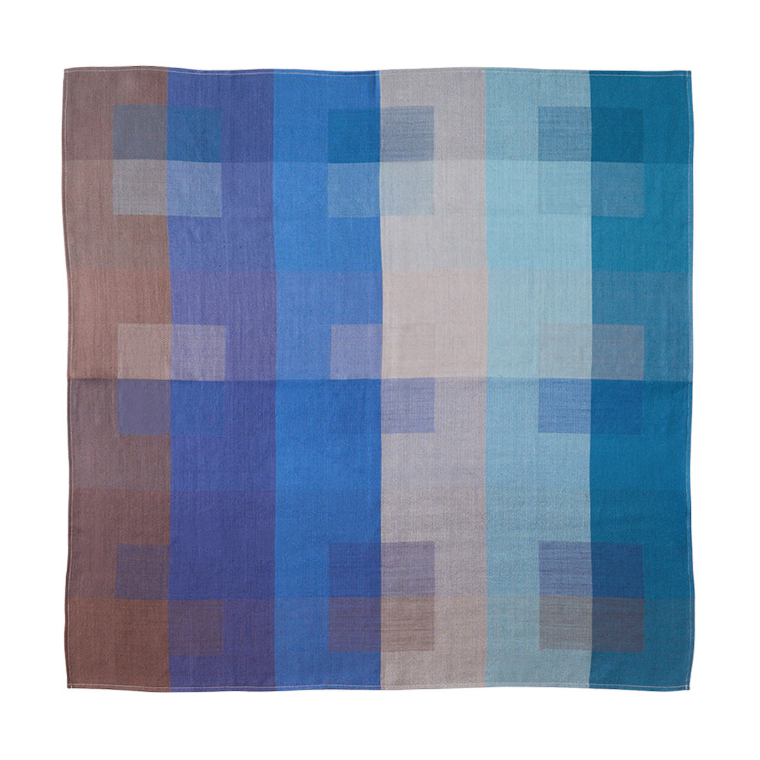 Block Check Silk Scarf with Ring