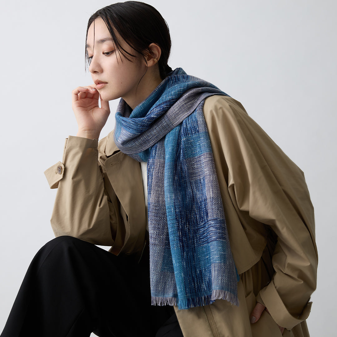 Ikat Block Check Wool Stole
