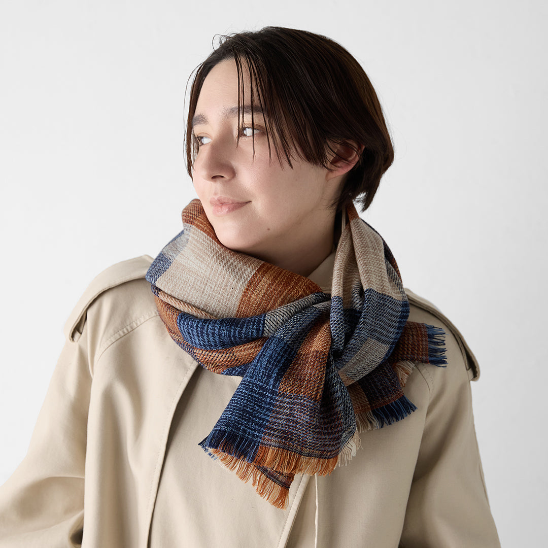 Ikat Block Check Wool Stole