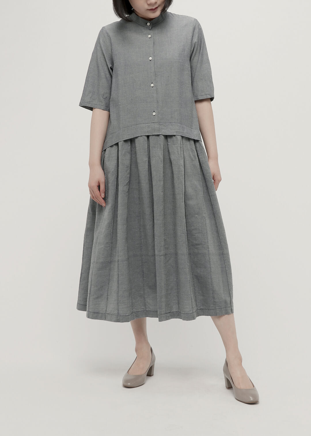 150dt Khadi Stand Collar Pleats OP