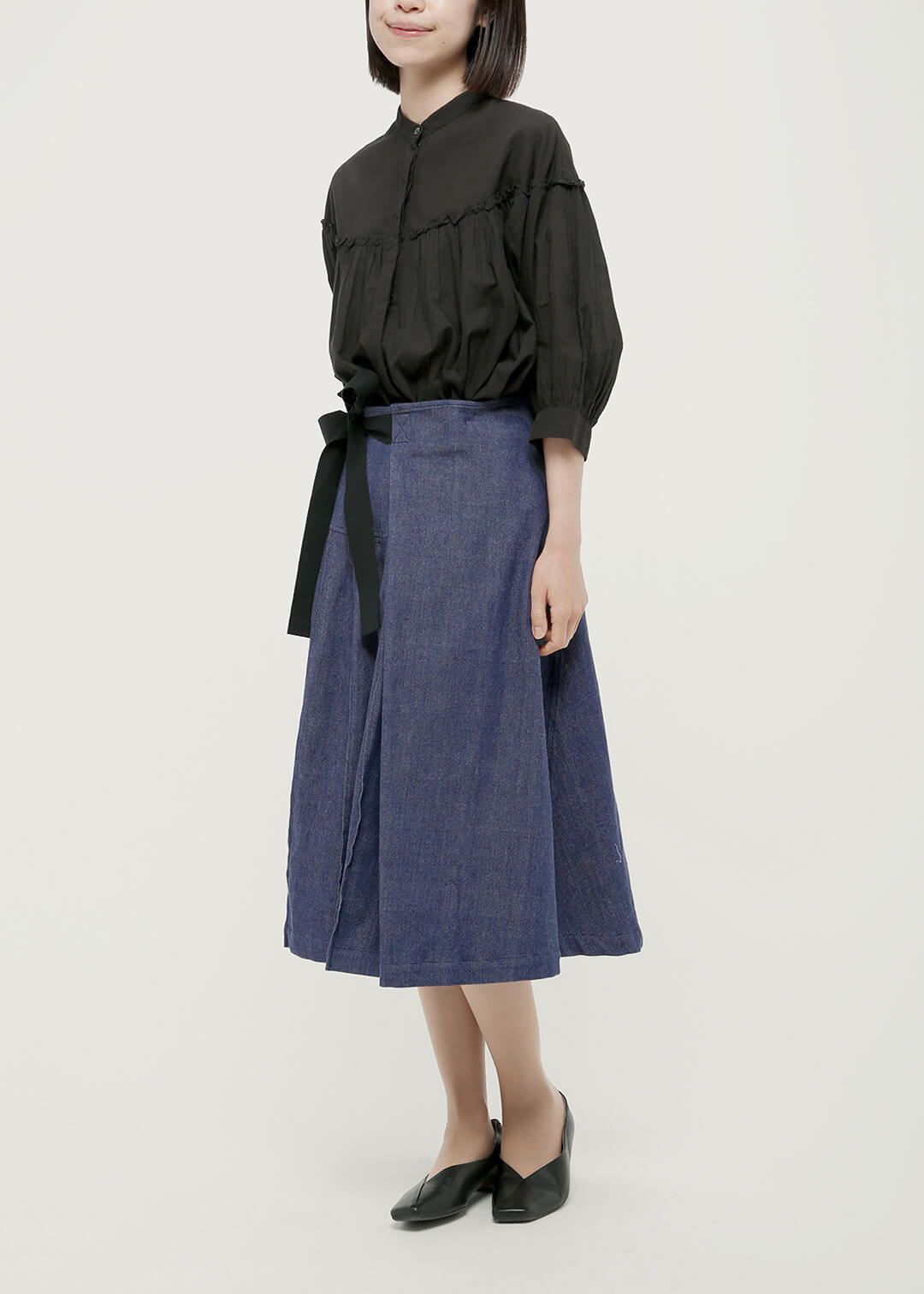 Denim Two-tone Pleat Skirt