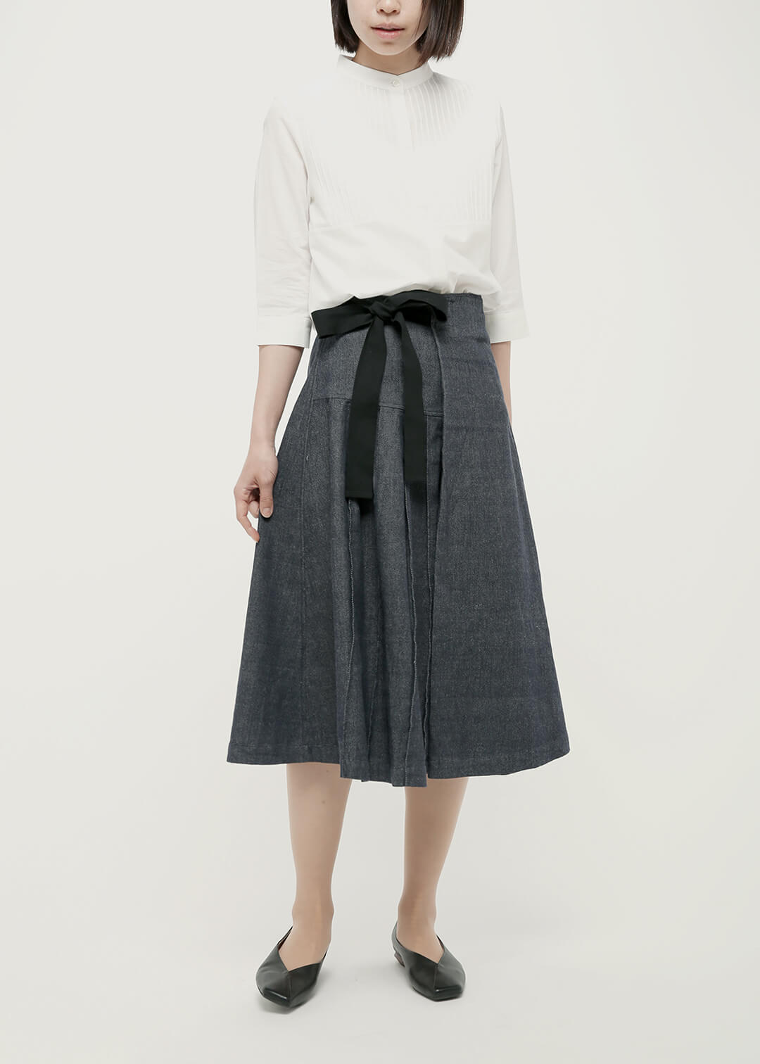 Denim Two-tone Pleat Skirt
