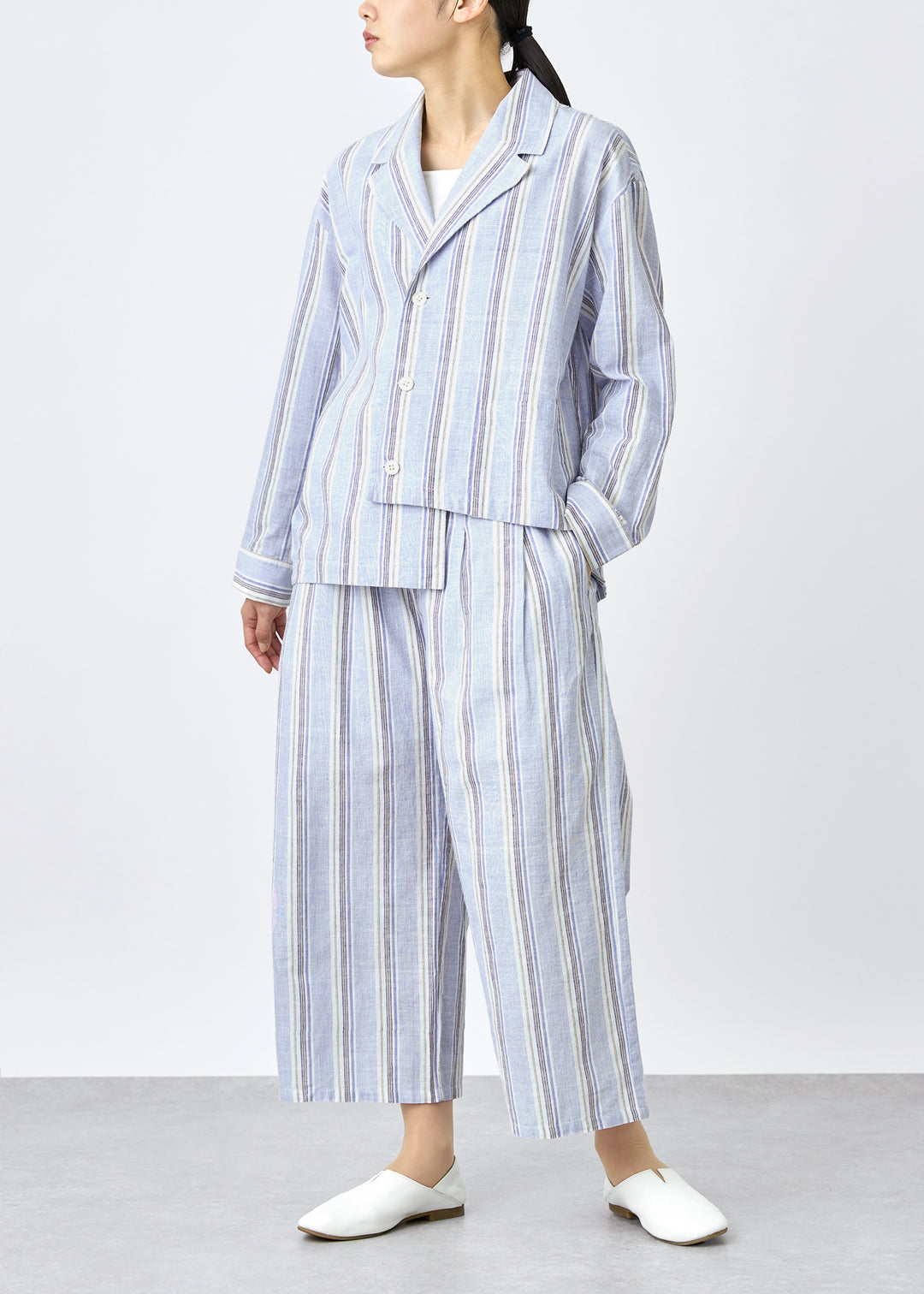 Kaname Wide Pants 56s stripe Khadi